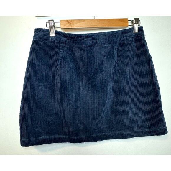 Blue Rain Navy Corduroy Zip Front Mini Skirt Size Large Y2K Style - Picture 2 of 3